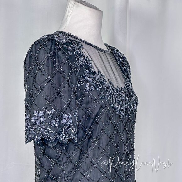 Stenay Vintage 80'S Floral Sequin Beaded Mesh Trim Blouse Black - Picture 7 of 14